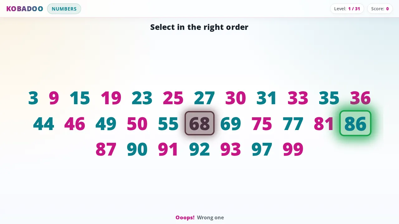 Kobadoo Numbers gameplay: Kobadoo Numbers screenshot 2